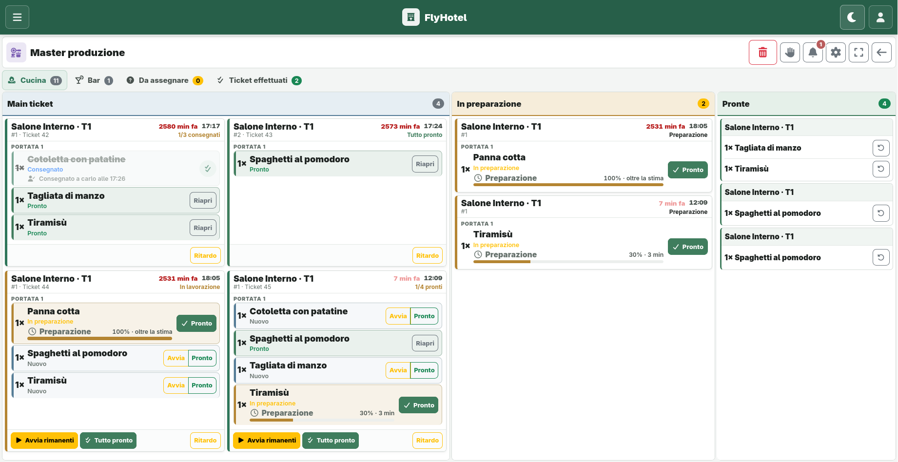 Screenshot: master produzione a tre colonne